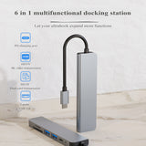 6 in 1 Type-c Dock Dual Screen Dual Display Adapter Hub USB Type C Laptop Docking Station