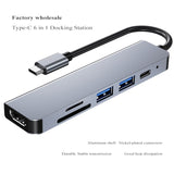 6 in 1 Type-c Dock Dual Screen Dual Display Adapter Hub USB Type C Laptop Docking Station