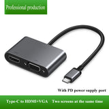 Type- C to HDTV VGA Adapter, Splitter Converter, Compatible with laptop, desktop and home theater